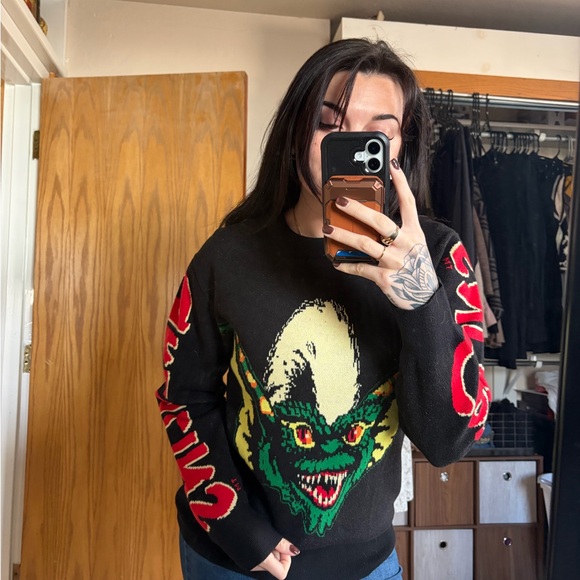 Killstar Oversized Black Sweater with Red and Green Accents (fits like M) - Picture 2 of 3